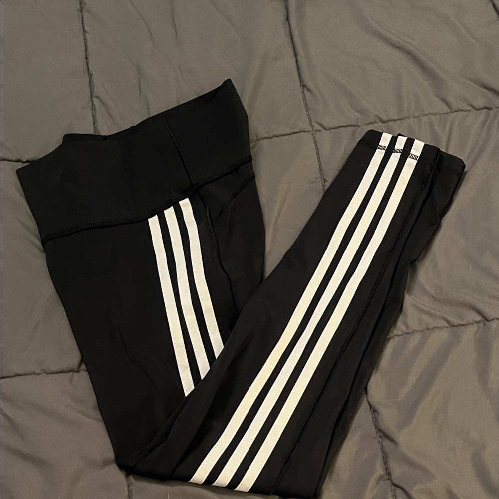 adidas Black Leggings with Triple White Stripes
